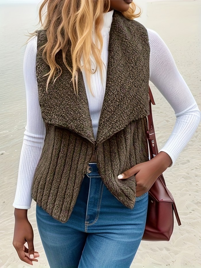Elegant Women's Waterfall Collar Vest - Cozy, Durable Knit, Sleeveless Style for Fall\u002FWinter