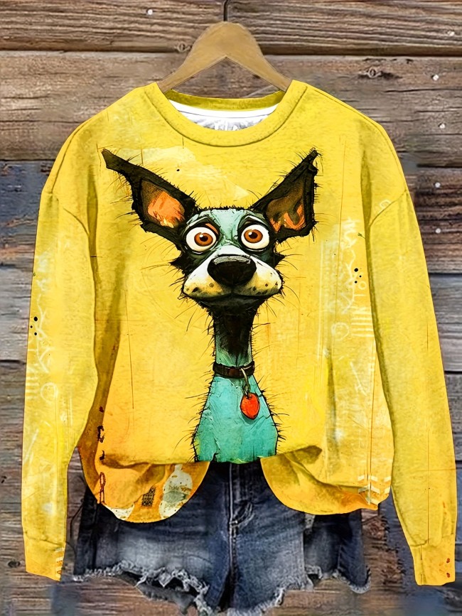 Cozy Dog Print Pullover Sweatshirt - Soft, Casual, Long Sleeve, Crew Neck, Warm, and Comfortable for Fall and Winter - Women's Fashion Clothing for Everyday Wear