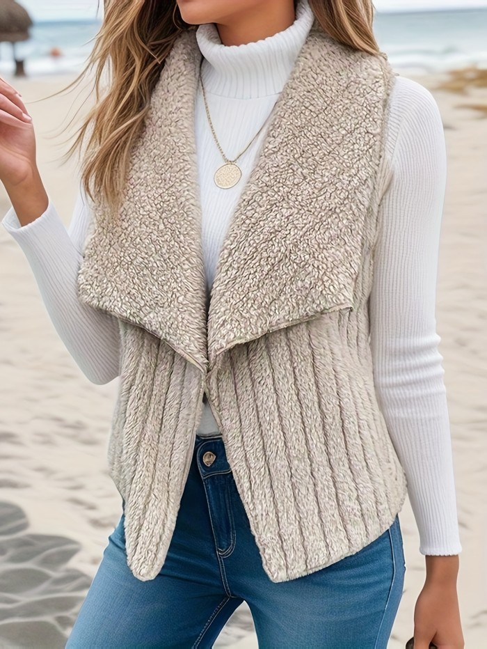 Elegant Women's Waterfall Collar Vest - Cozy, Durable Knit, Sleeveless Style for Fall\u002FWinter