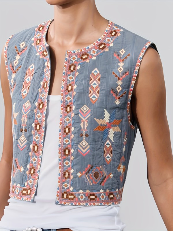 Embroidered Floral Polyester Vest for Adults - Casual Crew Neck Woven Vest with Embroidery Details, All-Season Style CT00889CC