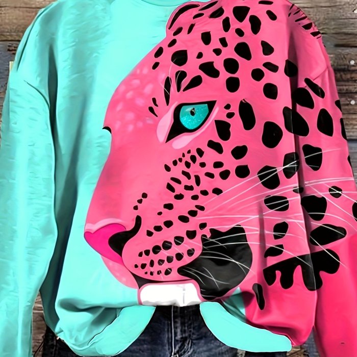 Wildly Stylish Cheetah Print Sweatshirt - Fashionable Long Sleeve Crew Neck Pullover - Lightweight & Warm, Perfect for Fall & Winter - Womens Clothing