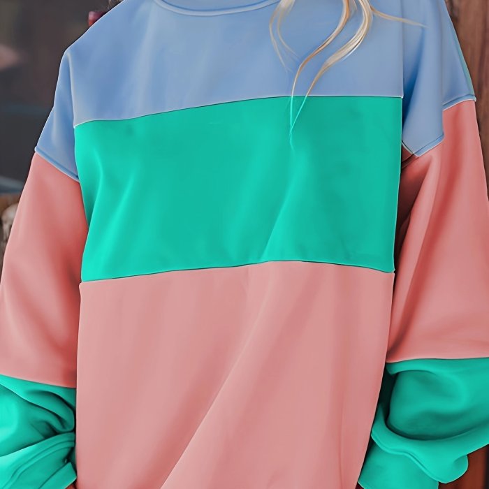 Colorblock Patchwork Drop Shoulder Sweatshirt