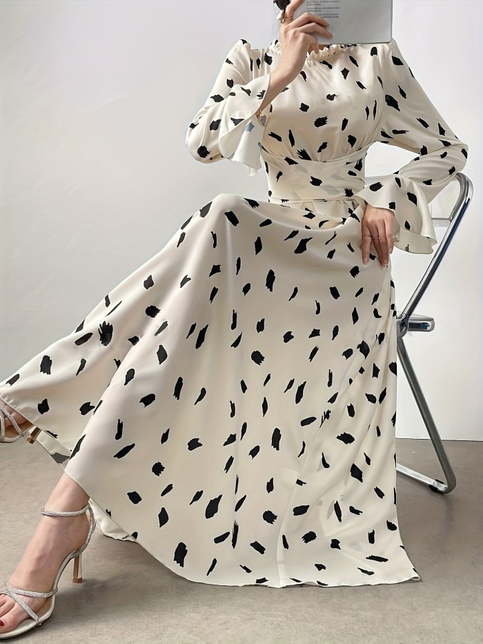 Elegant Floral Embossed Long Kaftan Dress for Women - High Neck, Non-Sheer Polyester, Machine Washable - Perfect for Spring\u002FFall