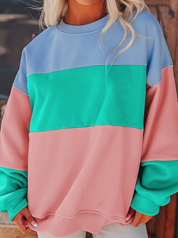 Colorblock Patchwork Drop Shoulder Sweatshirt