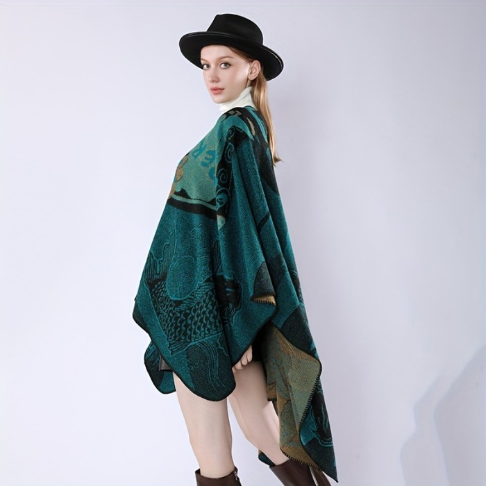 Elegant Multi-Color Fish Paisley Shawl - Non-Elastic, Breathable, and Stylish for Casual Outings