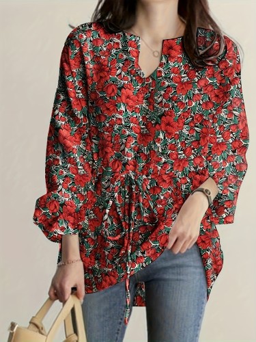 Women's Bohemian Long Sleeve Shirt V Neck Loose Floral Print Shirt Casual Holiday Autumn Outdoor Pullover