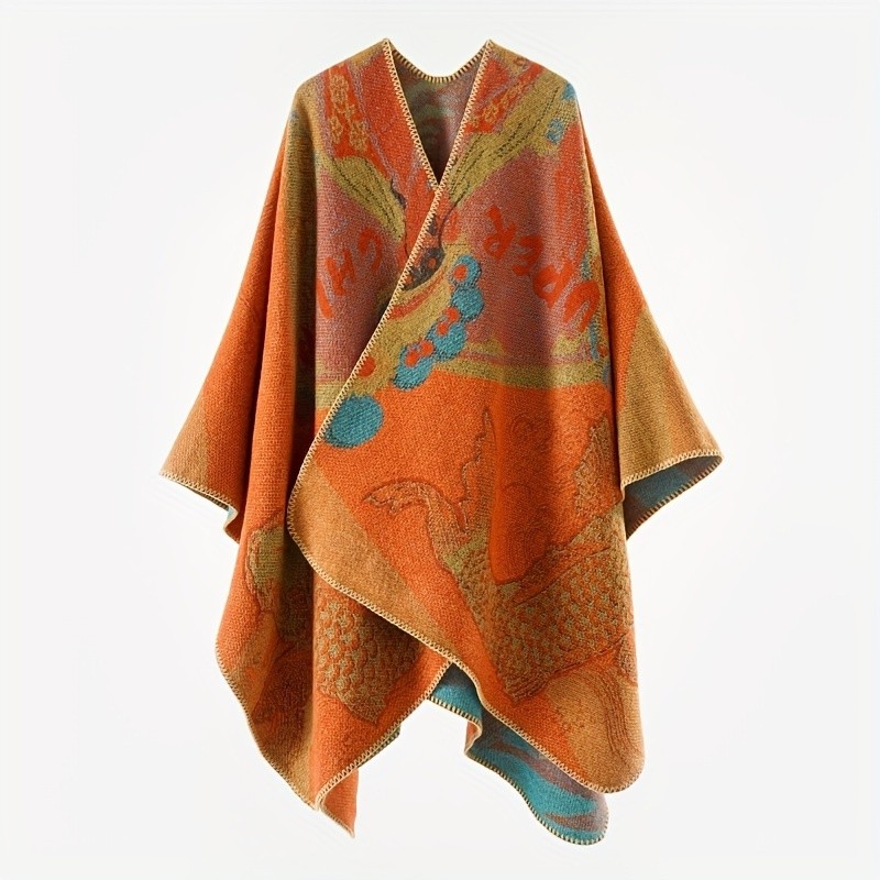 Elegant Multi-Color Fish Paisley Shawl - Non-Elastic, Breathable, and Stylish for Casual Outings