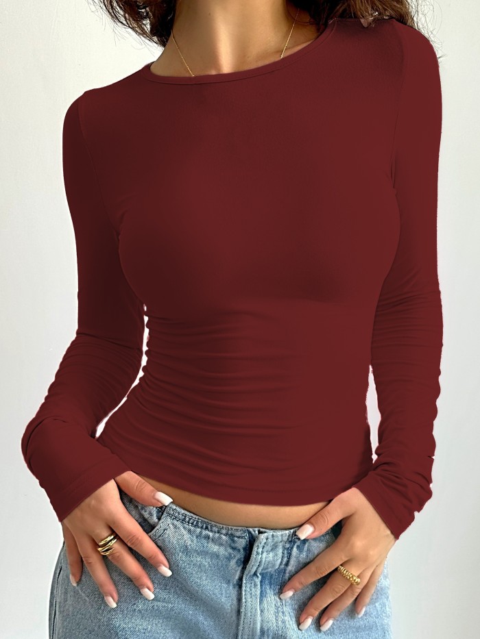 Womens Comfortable Long Sleeve T-Shirt - Versatile Crew Neck, Soft for Spring & Fall Wear