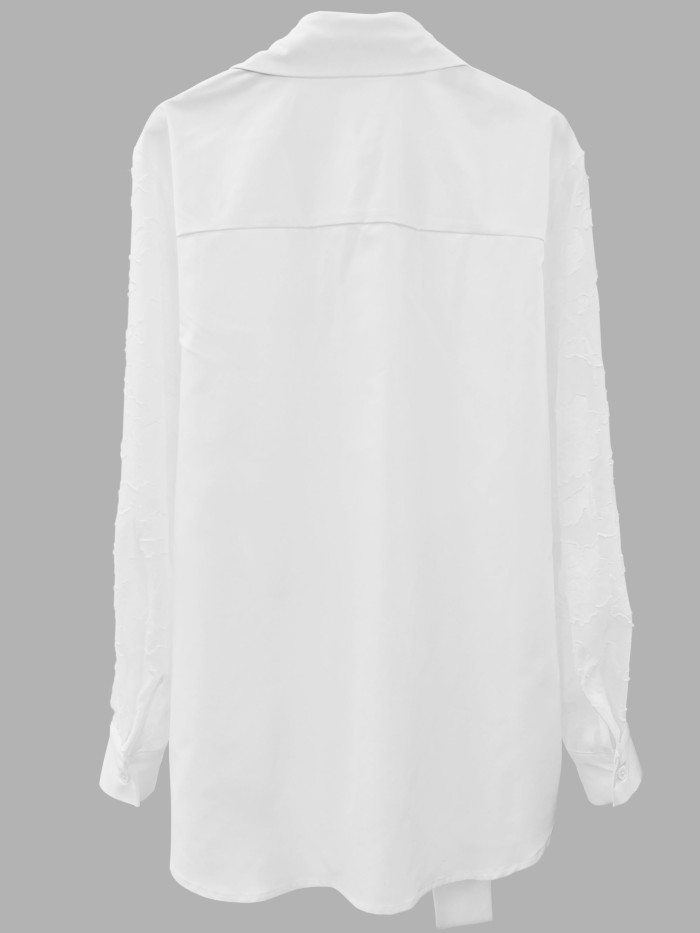 Elegant Lace Blouse - Delicate Lace Knot Front, Classic Button Front, Long Sleeve Design - Perfect for Womens Spring & Fall Fashion, Stylish Clothing for Any Occasion