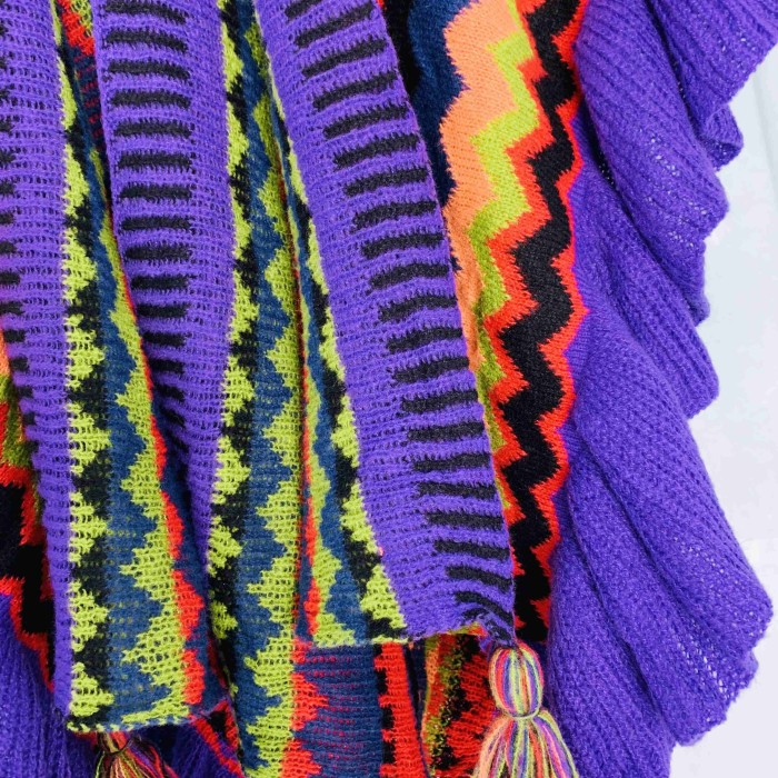 Handcrafted Purple-Multi Crochet Ruffle Ruana Poncho – Warm, Cozy & Elegant Layer