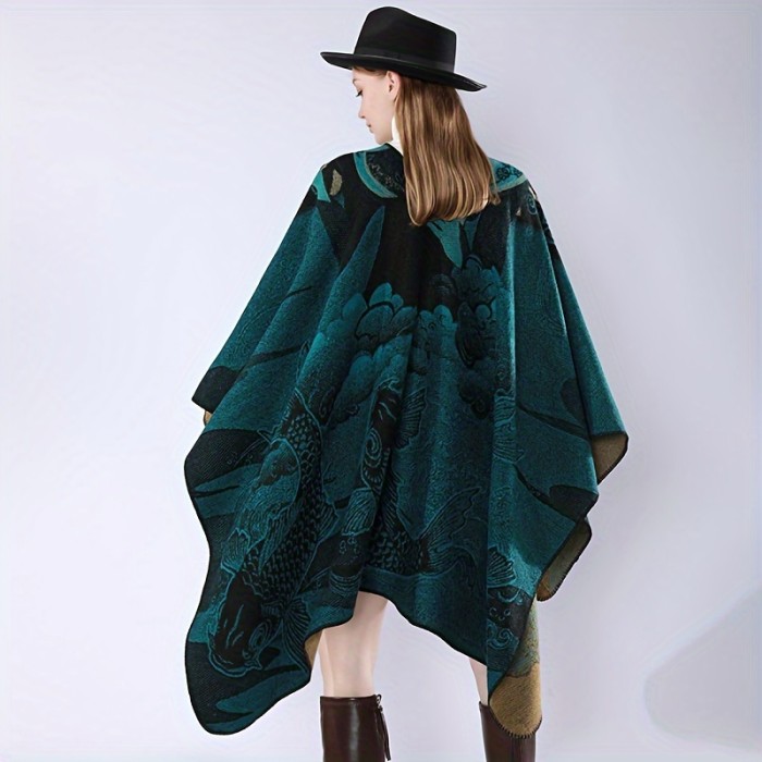 Elegant Multi-Color Fish Paisley Shawl - Non-Elastic, Breathable, and Stylish for Casual Outings