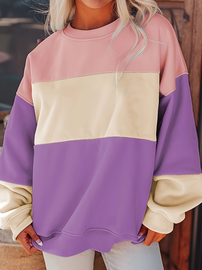 Colorblock Patchwork Drop Shoulder Sweatshirt