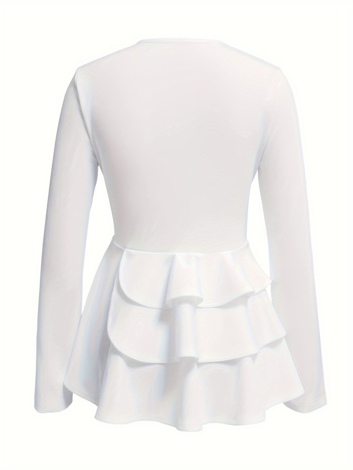 Chic Solid Hem Crew Neck Top - Timeless Elegance for Women - Warm Long Sleeves, Flattering Design - Premium Wardrobe Staple