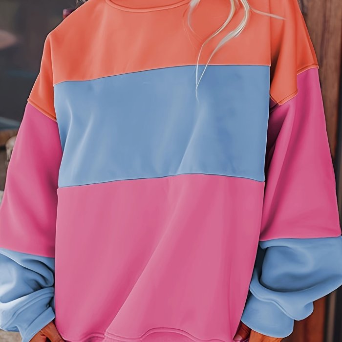 Colorblock Patchwork Drop Shoulder Sweatshirt