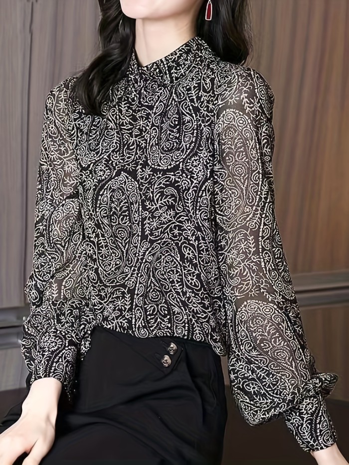 Flattering Paisley Print Blouse - Stylish Long Sleeves for Spring & Summer - Versatile Womens Clothing for Day to Night Wear