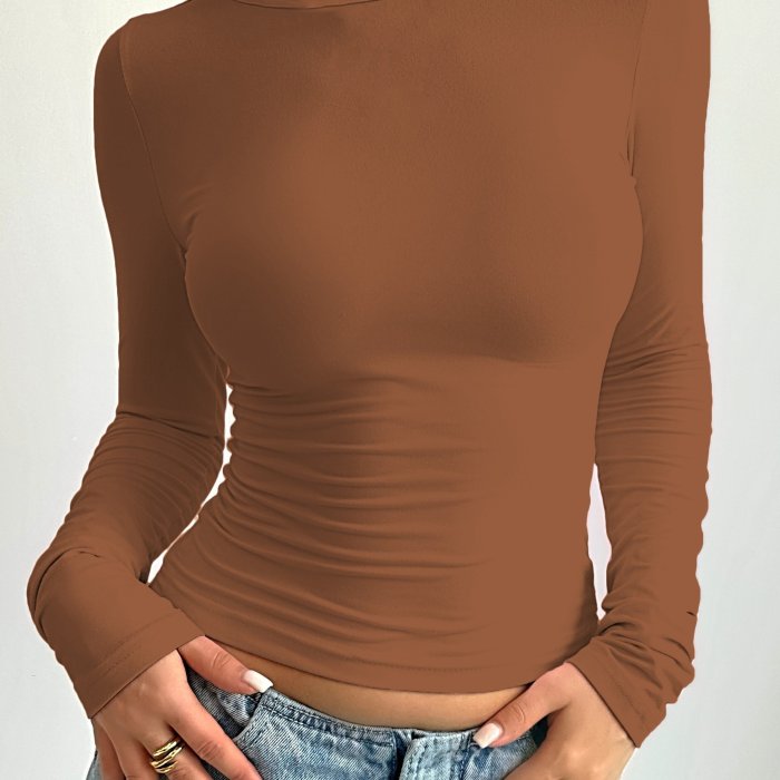 Womens Comfortable Long Sleeve T-Shirt - Versatile Crew Neck, Soft for Spring & Fall Wear