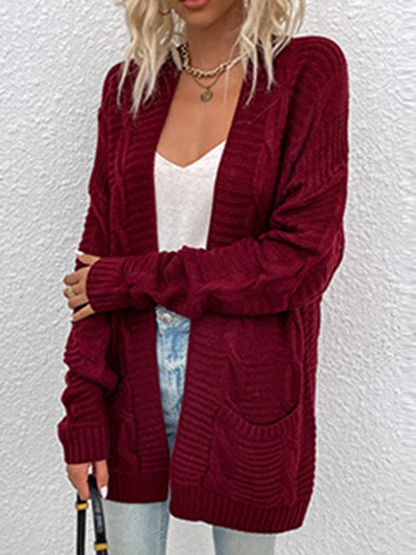10 Colors Vintage Loose Jacquard Solid Color Cardigan