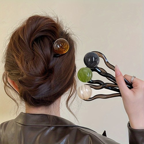4pcs Set Vintage U-Shaped Hairpins with Coconut Jelly Beads - Elegant Updo Accessories for Women, Perfect for Valentine's Day
