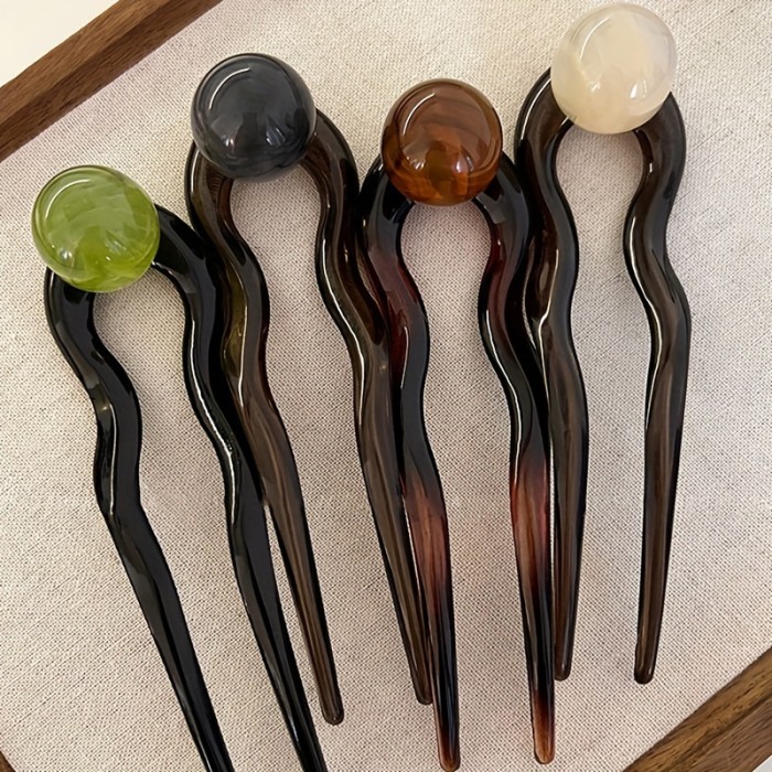 4pcs Set Vintage U-Shaped Hairpins with Coconut Jelly Beads - Elegant Updo Accessories for Women, Perfect for Valentine's Day