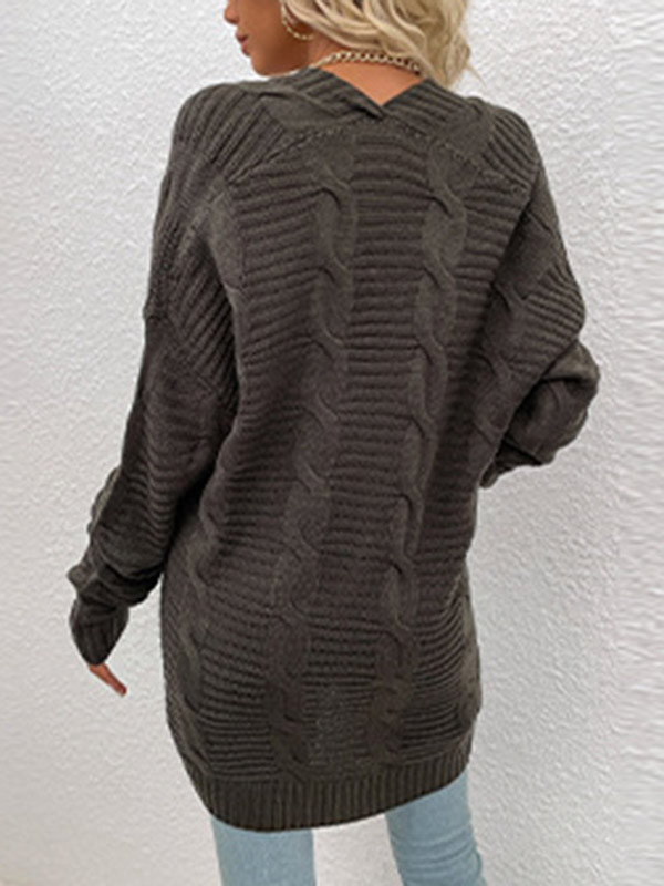 10 Colors Vintage Loose Jacquard Solid Color Cardigan
