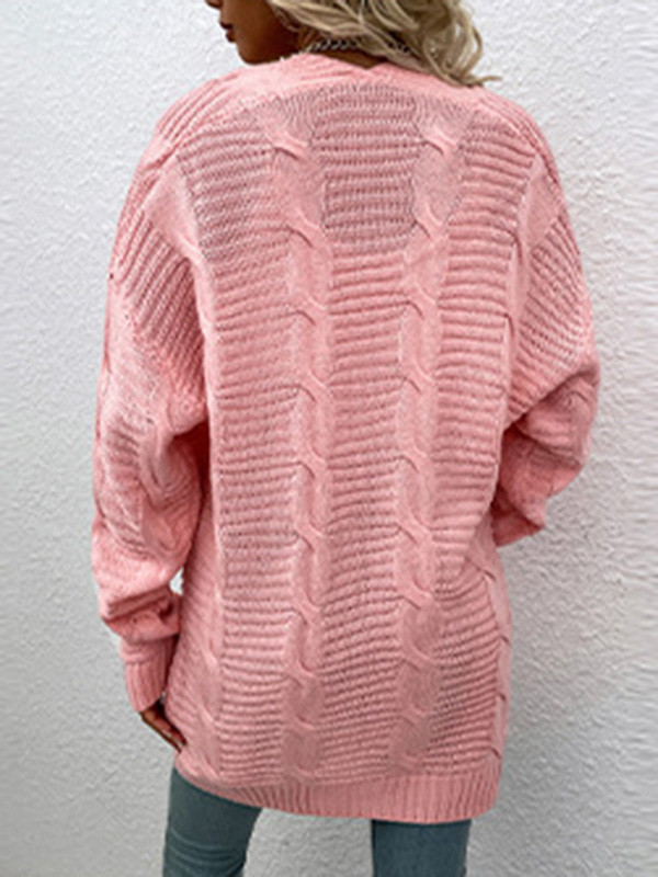 10 Colors Vintage Loose Jacquard Solid Color Cardigan