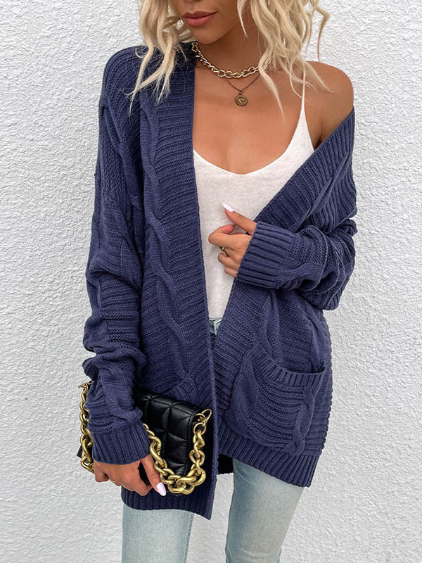 10 Colors Vintage Loose Jacquard Solid Color Cardigan