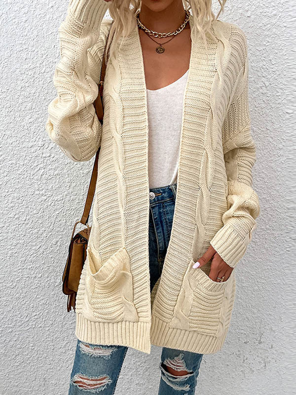 10 Colors Vintage Loose Jacquard Solid Color Cardigan