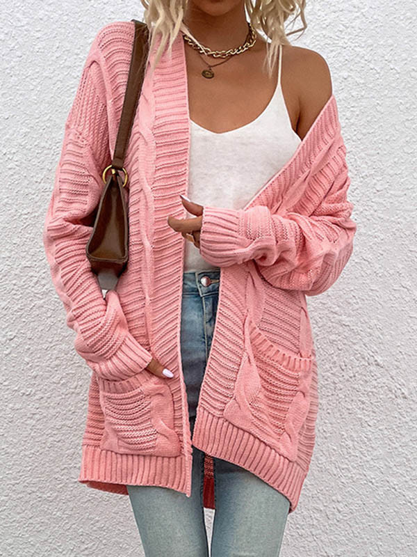 10 Colors Vintage Loose Jacquard Solid Color Cardigan