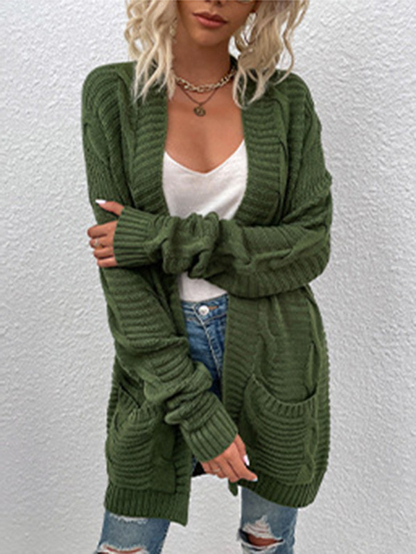 10 Colors Vintage Loose Jacquard Solid Color Cardigan