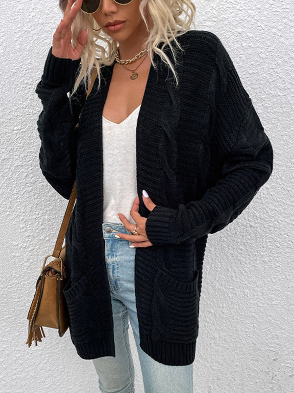 10 Colors Vintage Loose Jacquard Solid Color Cardigan