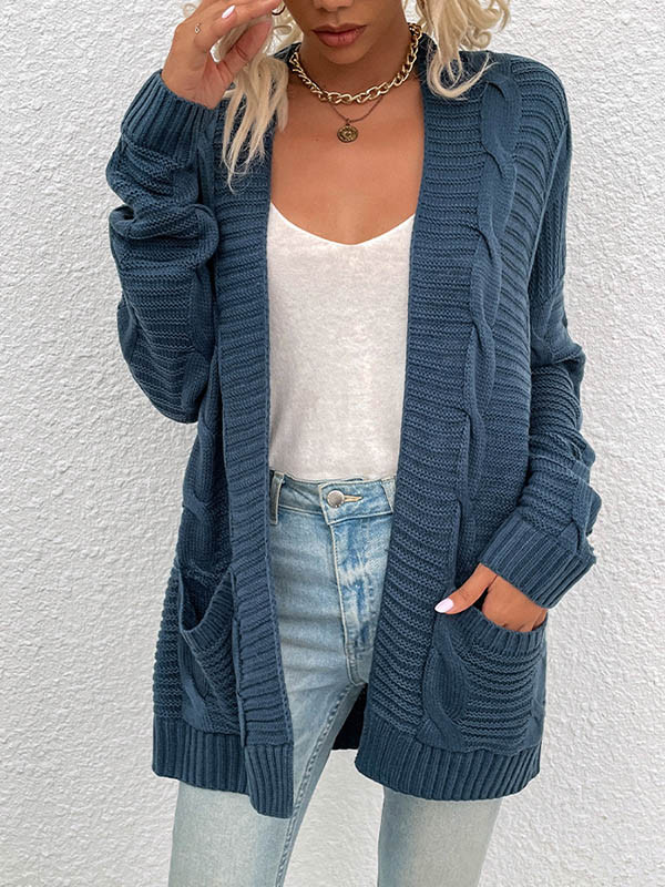 10 Colors Vintage Loose Jacquard Solid Color Cardigan
