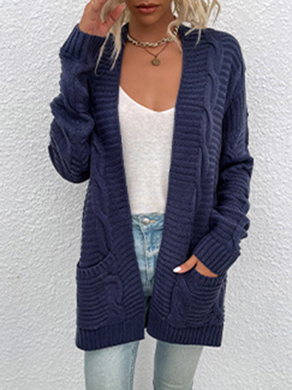 10 Colors Vintage Loose Jacquard Solid Color Cardigan