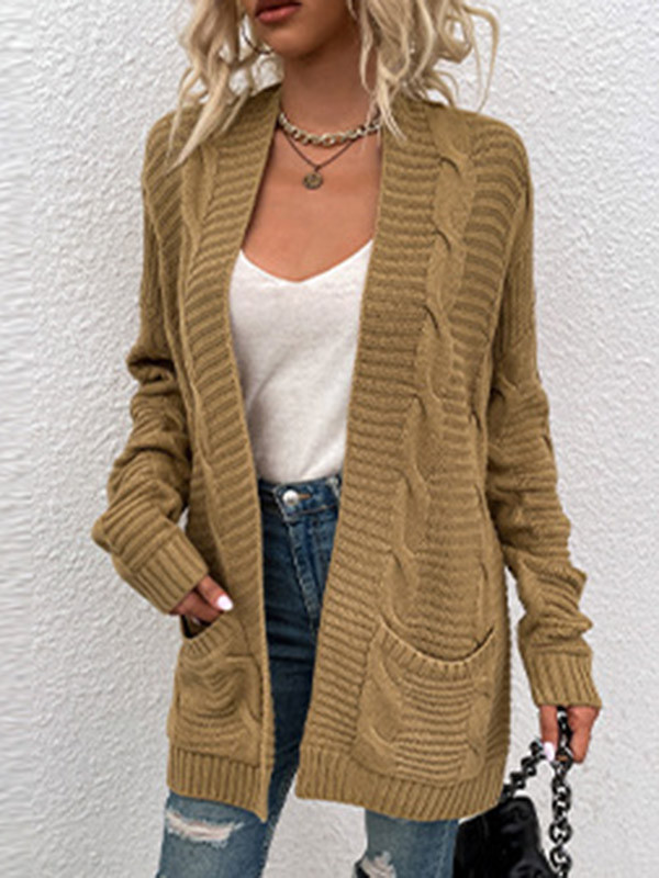10 Colors Vintage Loose Jacquard Solid Color Cardigan