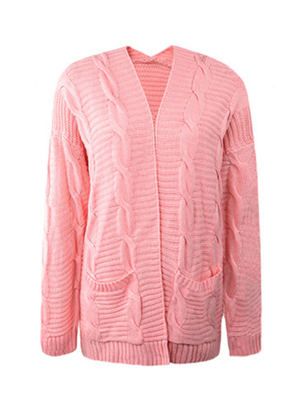 10 Colors Vintage Loose Jacquard Solid Color Cardigan