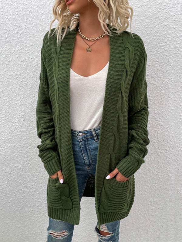 10 Colors Vintage Loose Jacquard Solid Color Cardigan