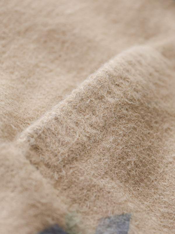 Vintage Long Sleeves Loose Buttoned Floral Printed Contrast Color V-Neck Cardigan Tops