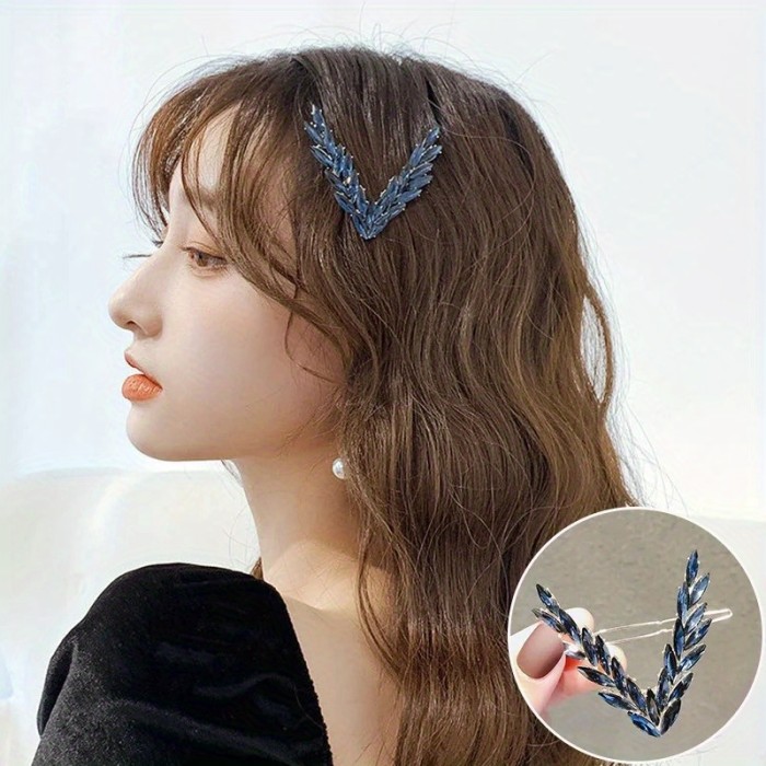 Elegant V-Shaped Crystal Hair Clip - Sparkling Rhinestone Alloy Barrette for Women and Girls, Fashionable Hair Accessory