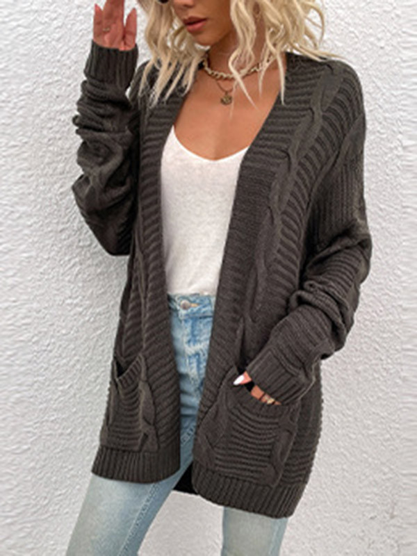 10 Colors Vintage Loose Jacquard Solid Color Cardigan