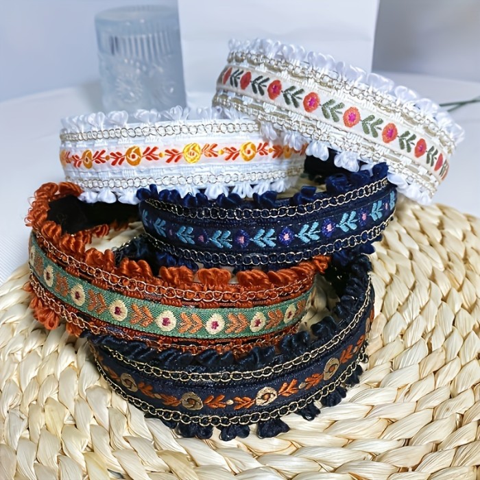 Bohemian Embroidered Headbands, Wide Hair Hoops, Vintage Style Elegant Hair Accessories, Versatile Women's Hairbands for Outgoing