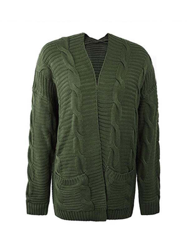 10 Colors Vintage Loose Jacquard Solid Color Cardigan