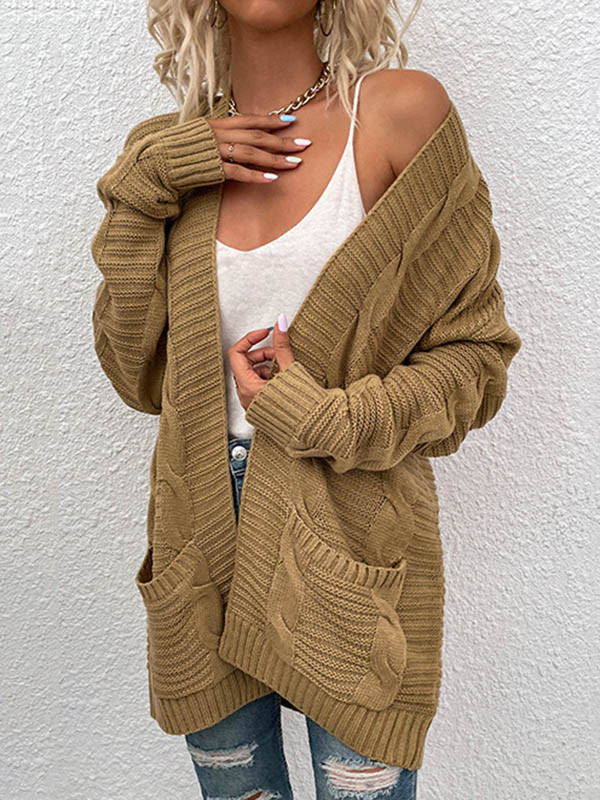 10 Colors Vintage Loose Jacquard Solid Color Cardigan