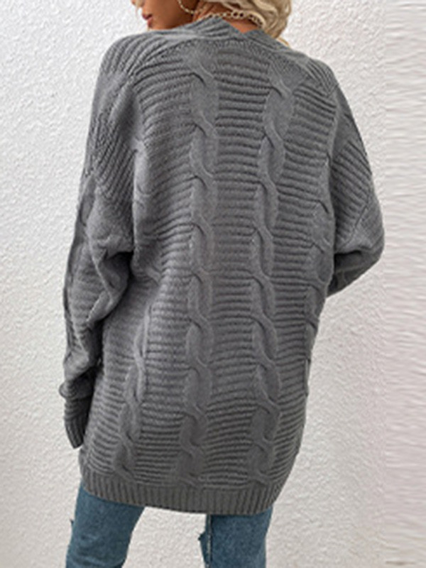 10 Colors Vintage Loose Jacquard Solid Color Cardigan