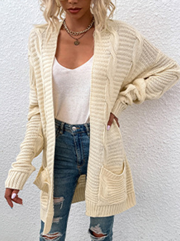 10 Colors Vintage Loose Jacquard Solid Color Cardigan