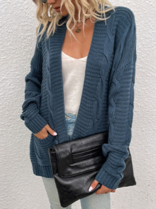 10 Colors Vintage Loose Jacquard Solid Color Cardigan