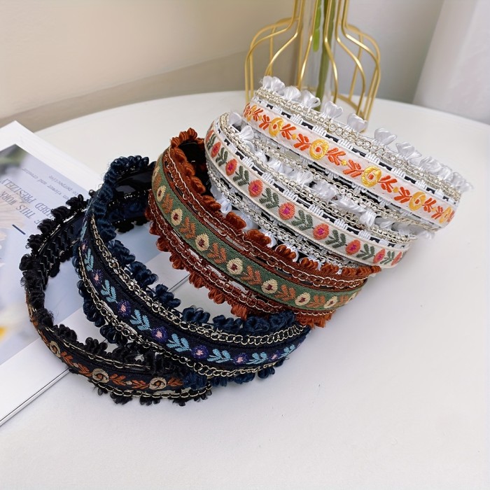 Bohemian Embroidered Headbands, Wide Hair Hoops, Vintage Style Elegant Hair Accessories, Versatile Women's Hairbands for Outgoing