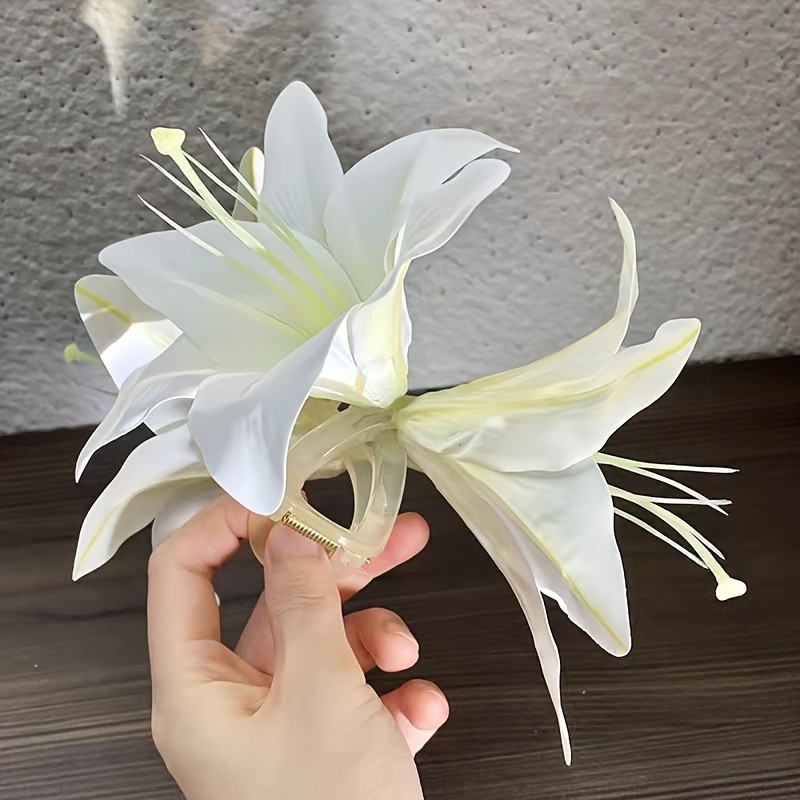 1PC White Lily Flower Hair Clip for Female, Phalaenopsis Side Fringe Clip, Internet Red Photo, New Hair Accessories