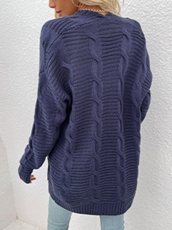 10 Colors Vintage Loose Jacquard Solid Color Cardigan