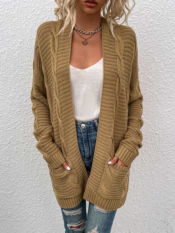 10 Colors Vintage Loose Jacquard Solid Color Cardigan