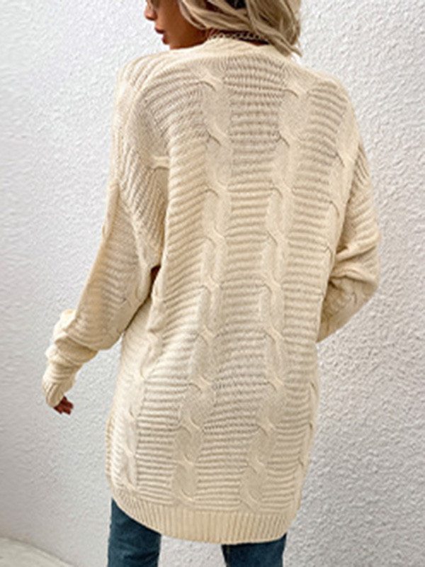 10 Colors Vintage Loose Jacquard Solid Color Cardigan