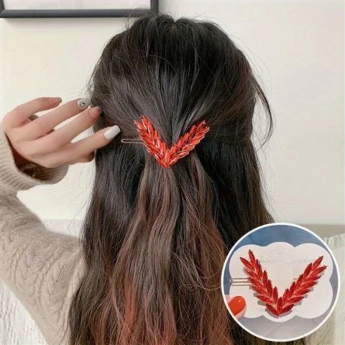 Elegant V-Shaped Crystal Hair Clip - Sparkling Rhinestone Alloy Barrette for Women and Girls, Fashionable Hair Accessory